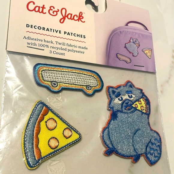 Cat & Jack decoration Patches pizza skateboard cat New adhesive back Lot‎ of 3 - Picture 1 of 7